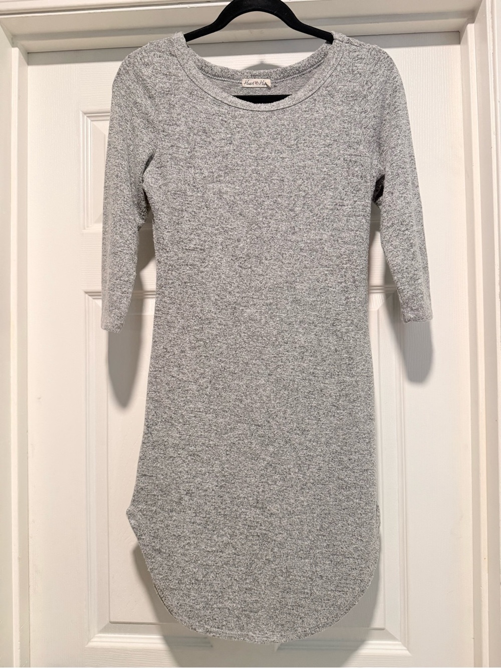 Light Heather Gray 3/4 Sleeve Scoop Neck Knit Dress